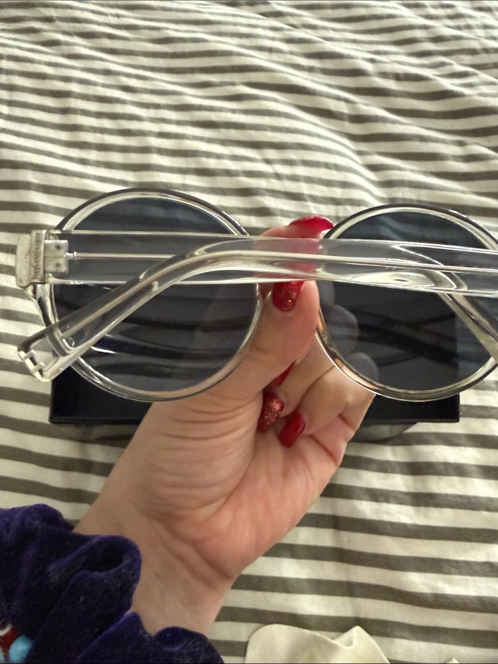 Yves Saint Laurent Clear Frame Black Lens Round Sunglasses